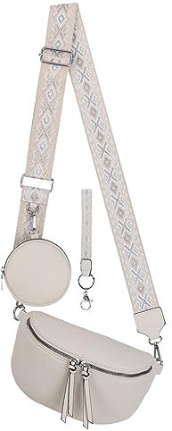 Bauchtasche Umhängetasche Crossbody-Bag Hüfttasche Kunstleder Italy-Design (Off-White)