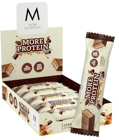 MORE Protein Bar, 10er Box Protein Riegel, 10 x 50 g, Caramel Crunch