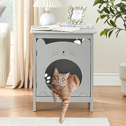 IDEALHOUSE Cat Litter Box Enclosure - Cat House & Side Table | Hooded Hidden Pet Box | Cats Furniture Cabinet | Pet Crate | Cat House Night Stand for a Cozy Home, Pet Cabinet Side Table for Cats