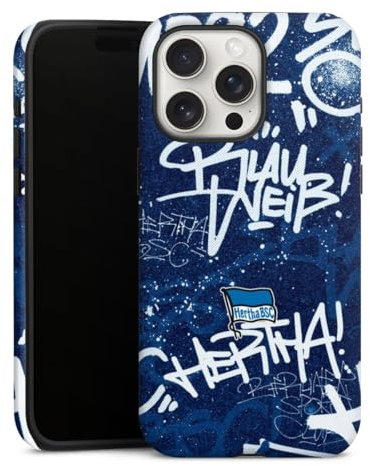 Panzer Handyhülle kompatibel mit Apple iPhone 15 Pro Max robuste Outdoor Hülle Schutzhülle matt Hertha BSC Graffiti Offizielles Lizenzprodukt