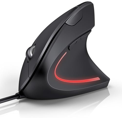 TECKNET Wired Ergonomic Mouse, 6400DPI Wired Vertical Mouse 6-Button Silent Mouse with 4 Adjustable Levels DPI, 1.5 m USB Cable Optical WiredMouse for Laptop, PC, Mac,Black