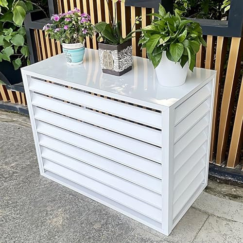 DELURA Abdeckung for Klimaanlage, Aluminium-Fensterladen-Sichtschutzzaun, Schutzgitter, L 100 x B 50 x H 70 cm – 4 Paneele – Weiß(110x60x80cm/43x23.6x32in)