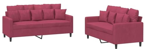 vidaXL 2-TLG. Sofagarnitur mit Kissen Weinrot Samt