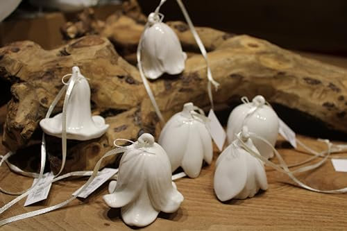 6 Stück Blumenglocken, Blüten zum Hängen SpringIvory Porzellan, größere Ausführung, ca. 6 x 5 x 6 cm weiß