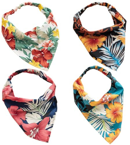 scicent Stirnband Damen 4 Stück Boho-Strick-Kopftuch Blumenmuster Häkelkopf Bandana Elastizität Vintage Halstuch für Frauen und Mädchen - 23809