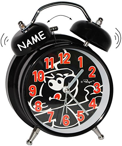 alles-meine.de GmbH Kinderwecker/Glockenwecker - die Schlümpfe - Schlumpf schwarz - incl. Name - großer Wecker - Metall - für Jungen & Mädchen - Analog - Quarzwecker - Alar..