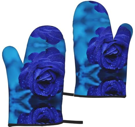 Blue Rose Blooms Lot de 2 gants isolants pour micro-ondes et four