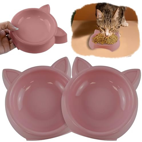 Lot de 2 gamelles antidérapantes en plastique rose pour chaton, 160 ml, durables en forme de tête de chat, pour nourriture sèche/humide et eau, légères et faciles à nettoyer