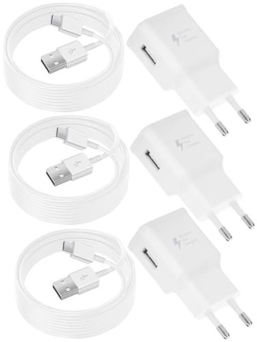 3er Pack USB Ladegerät mit Ladekabel Original USB Typ-C für Samsung Galaxy A15 A14 A13 A04S A71 A55 A54 A53 A40 A34 A33 A25 A23 M34 M14 S8 S9 S10 S20 Plus, Schnellladegerät Netzteil Handy-Kabel