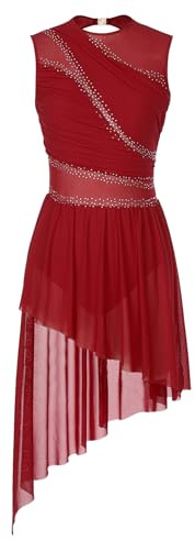 Miutii Damen Eiskunstlauf Kleid Ärmellos Glitzer Ballettkleid mit Asymmetrisch Rock Lyrisch Tanzkleid Modern Contemporary Tanzkleidung