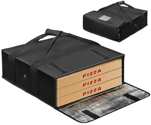 BOHEMIABY Pizza-Wärmertasche, 50,8 x 50,8 cm, isoliert, Pizzatasche mit Etikettenfenster, wasserdicht, mit Doppelgriff, Schwarz