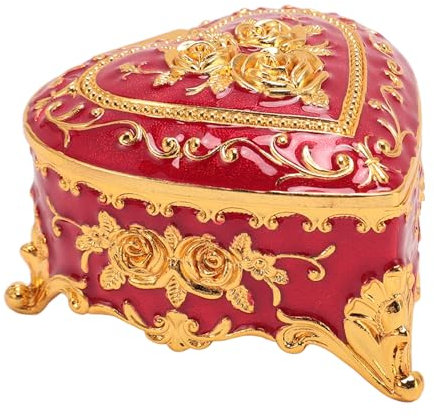Qcwwy Dekorative Schmuckschatulle aus Metall, Vintage-inspirierter Schmuckhalter, Traditionelle Schmuckschatulle, Zeitloser Schmuckschrank, Nostalgischer Schmuckbehälter, (Rot)
