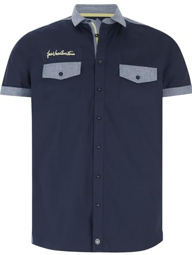 Jan Vanderstorm Herren Kurzarmhemd Herkko | Reine Baumwolle | große Größen L-7XL dunkelblau, 3XL (XXXL) - 47/48