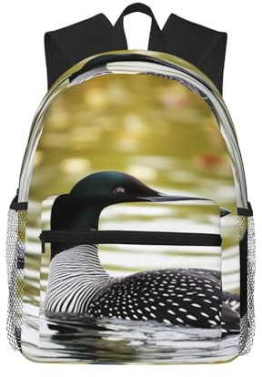 ESASAM Loon Nature Rucksack mit Vogeldruck, großes Fassungsvermögen, wasserdicht, 600d/PU-verschlüsseltes Oxford-Gewebe, Schwarz , One size