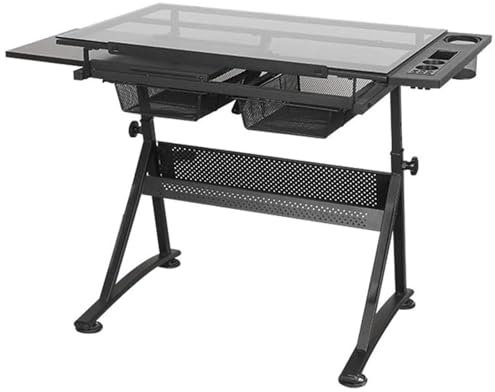 Hlixzoy Glass Drawing Table, Adjustable Art Classroom Student Drawing Table Engineer Workbench Drawing Table, Tiltable, Suitable for Home Office Drawing Table Beautiful Scenery