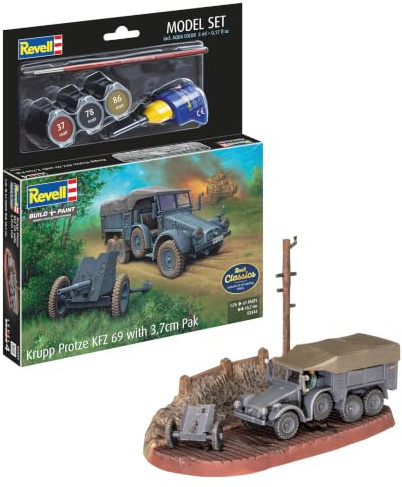 Revell 63344 Model Set Krupp Protze Kfz 69 with 3.7cm Pak 1:76 Scale Unbuilt/Unpainted Plastic Model Kit with Accessories