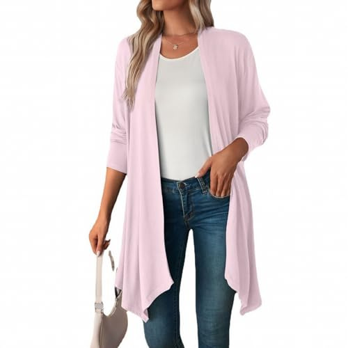 MSIYOW Femme Gilet Long Manches Longues Cardigan Léger Veste Décontractés Couleur Unie