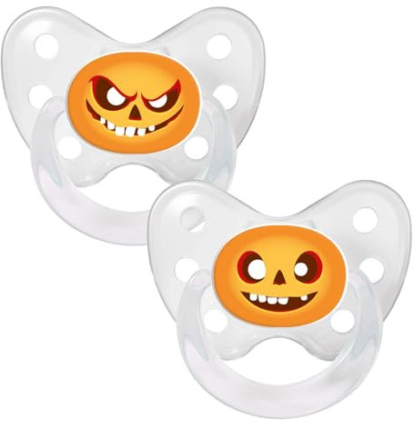 Dentistar Silikon Schnuller 2er-Set - Größe 3 ab 14 Monate - Zahn- & kieferfreundlicher Nuckel mit Dental-Stufe – BPA-frei – Made in Germany - Halloween Kürbis Orange