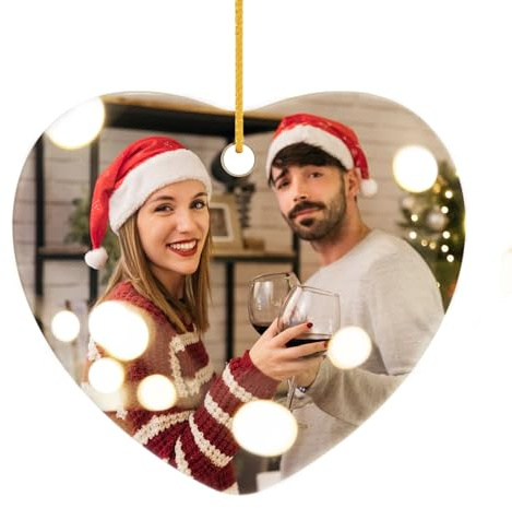 Personalised Christmas Baubles Ornament with Photo Custom Picture Text Baubles for Christmas 2024, Customised Heart Ceramic Xmas Tree Decor, for Kids, Mum, Dad, Friends, Loved Ones