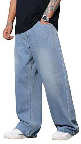 Zewool Jeans Baggy Hip hop pour Hommes,Jeans Skater à Jambe Large,Pantalons en Denim à Coupe Loose,Streetwear Jambe Droite Coupe relaxée Y2K extrême liberté de Mouvement Skateboard,C10 Bleu,L