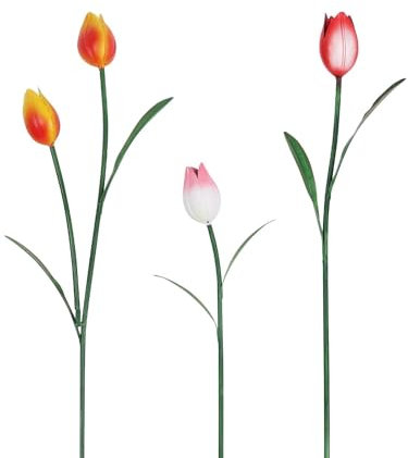 hogardeck Gartendekoration für den Außenbereich, 3 Stück, 101,6 cm/81,3 cm/61 cm, Metalltulpen, dekorative Gartenstecker für Frühlingsdekoration, 3D-Blumen, Hofkunst für Außenbereich, Rasen, Terrasse,