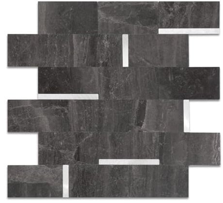 OYASIMI 10 Sheet Stick on Tiles for Splashback Kitchen Wall,Black Slate Mixed Silver Metal Self Adhensive Wall Tiles for Bathroom, Laundry Room