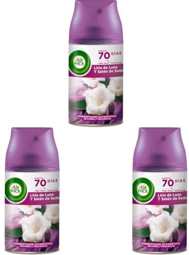 Air Wick Freshmatic - Recambio de Ambientador Spray Automático, Aroma a Lirio de Luna y Satén de Seda, 250ml (Paquete de 3)