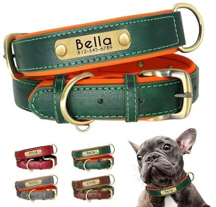 Personalized Leather Dog Collar, Deeply Engraved Leather Pet Collar for Small Medium Large X-Large Dogs and Cats Custom Dog Collar