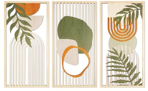 YiYa 3 Pièces Décoration Murale Bohème en Bois Décoration Murale de Salon Suspendue Décoration Murale Moderne en Bois Salon Pour Mural Art Déco Chambre à Coucher, Ferme Nursery (Vert)