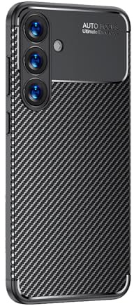 LBH Handyhülle Carbon Look für Samsung Galaxy S25+ Schutzhülle Karbon Handy Case Slim Cover Bumper Schutz Hülle Kratzfest Stoßfest rutschfest FusionGuard Pro Schwarz