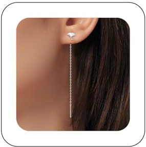 Aneneiceera Vintage Ginkgo Blatt Einfädler Ohrringe Silber Blatt Quaste Baumeln Ohrring Lange Bar Drop Kette Ohrring Minimalistisch Durchziehen Ohrringe Schmuck Für Frauen