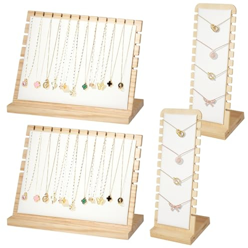 YEXEXINM 4 Stück Halskette Display Ständer,Holz Schmuck Kettenhalter Halskettenständer Bambus Halskette Tabletop Display Boards Kette Schmuck Aufbewahrung Rack Organizer für Anhänger Armband