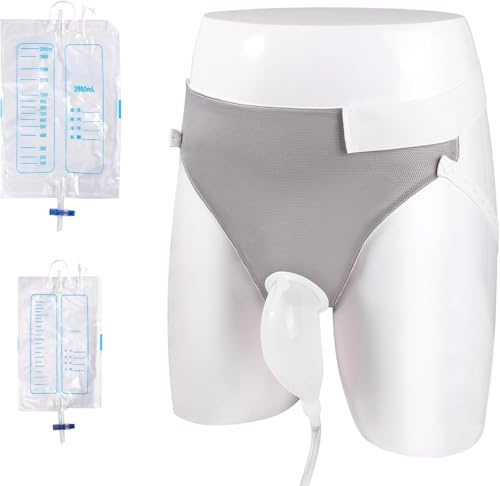 Wearable Urinal Bag for Adult Men, Portable Urinals for Men, Reusable Male Urine Bag, Elderly Urinal with Urine Bags(2000ML*1+1000ML*1) for Bedridden Patients,Gray