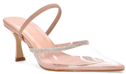 ESSEX GLAM Women's Diamante Slingback Court Shoes Ladies Mid High Heel Point Toe Bridal Party Prom Size 3-8