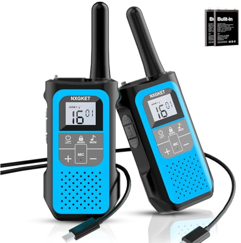 Walkie Talkies für Kinder Erwachsene, NXGKET Walkie Talkie 2er Set mit 5km Großer Reichweite, Aufladbar Funkgeräte mit 1200mAh Akku, 16 Kanäle, VOX-Funktion, Woki Toki für Outdoor Camping Wandern