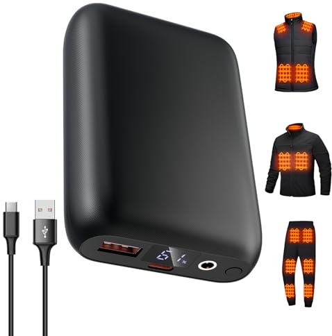 Glifetoy Heated Vest Powerbank 16000mAh，Replacement Portable Charger for 7.4V Heated Vest with LED Display，Rechargeable Intelligent Power Bank for Heated Vests，Jackets，Pants