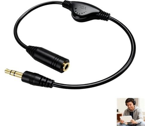 Cable Control Volumen 3.5 mm, Extensor Audio con Regulador, Cable Alargador Macho a Hembra, 30cm, Para Auriculares, Altavoces, Móviles, Tablets y MP3, Con Regulador de Sonido Integrado, Diseño Negro