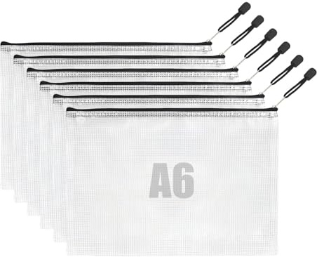 6 Stück Dokumententasche A6, Mesh Wasserdichte Zipper Beutel, Transparente Dokumententaschen mit Reißverschluss, Dokumententasche Klein für Dokumente Hausaufgaben Papier Kosmetika