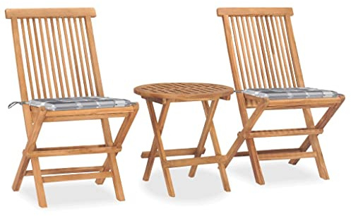 QJBSAVVA Klappbares Garten-Essgruppe 3-TLG. Teakholz mit 2 Stühlen & 50 cm Tisch für Balkon Terrasse und kleine Räume