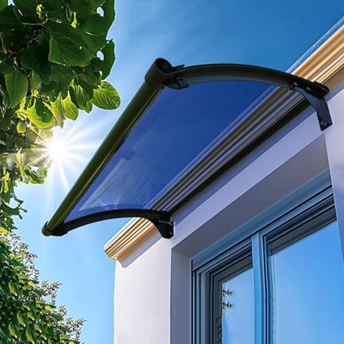 Marquise Solaire Abri Moderne Bleu,Auvent de Porte d'Entrée en Polycarbonate,Auvent Marquise en Aluminium,Toit Abri Contre la Pluie et UV,Marquise de Fenêtre Extérieurs (100x120cm/39 x47)