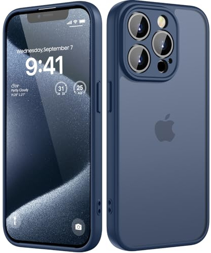 HGH für iPhone 15 Pro Hülle, Vollständiger Kameraschutz Stoßfest Kratzfest Anti-Fingerabdruck Transluzente Rückseite Matt Handyhülle für iPhone 15 Pro Case 6,1 Zoll, Dunkelblau