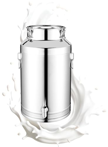 qokeeu Barril de vino de acero inoxidable, capacidad para granja, jarra de leche, 5 L, 9 L, 14 L, de acero inoxidable, para vino, leche, cubo con tapa, bidón de para exteriores, para cerveza