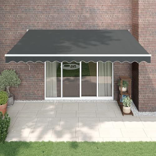 Mokuyary Elektrische Markise mit Kurbel Anthrazit 5x3 m Pflegeleicht UV-beständig Markisenabdeckung für Terrasse,Garten,Balkon