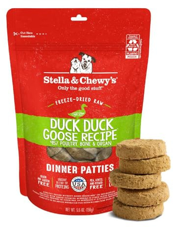 Stella & Chewy's Freeze-Dried Raw Dinner Patties - Duck Duck Goose Recipe - High Protein Grain-Free Puppy & Dog Food - Perfect For Picky Eaters - 5.5 oz