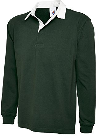 Uneek New Mens Plain Premium Rugby Shirt -Bottle Green - Small