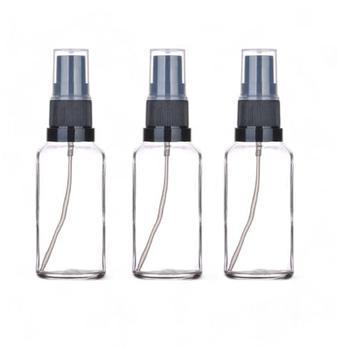 30 ml Clear Glass Spray Bottles (Empty), with Black Fine Mist Atomiser Sprayers - Pack of 3 - for Cleaning, Aromatherapy, Essential Oils, Perfume etc