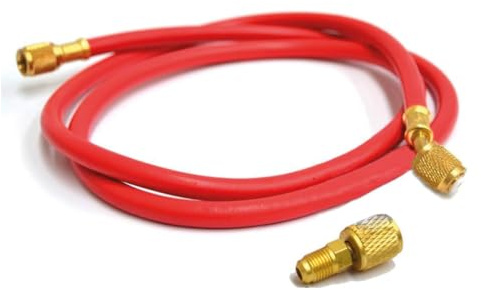 3S SuperSamaStore Tubo Flessibile da 1/4'' con Raccordo Ridotto 1/4 Maschio x 5/16 Femmina, Frusta per Ricarica Gas Refrigerante R22 - R407 - R134A - R410A, 150 Cm, Rosso