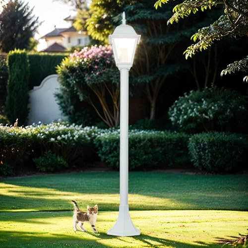 Licht-Erlebnisse Stehlampe Outdoor TIROL Weiß Aluminium Glas H:103cm E27 Vintage Wegeleuchte Straßenlaterne Garten Terrasse
