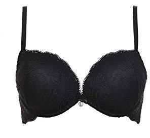 LORMAR Reggiseno Balconcino Double Pizzo Coppe Super Push UP 2 Taglie in più (3, Nero)