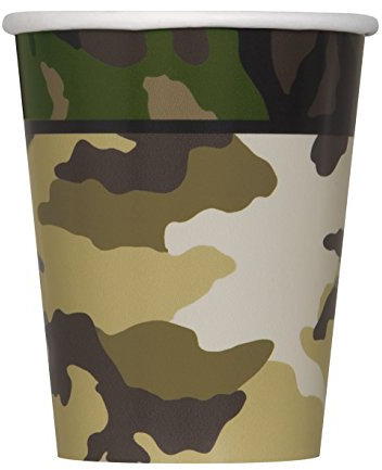 Unique Party - 48526 - Paquet de 8 Gobelets en Carton - Camouflage Militaire - 266 ml
